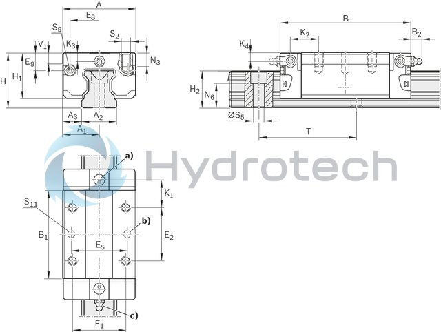 technical illustration-R163221420-Ball runner block, SNS, size 25, aluminum, accuracy standard, low preload, without ball chain