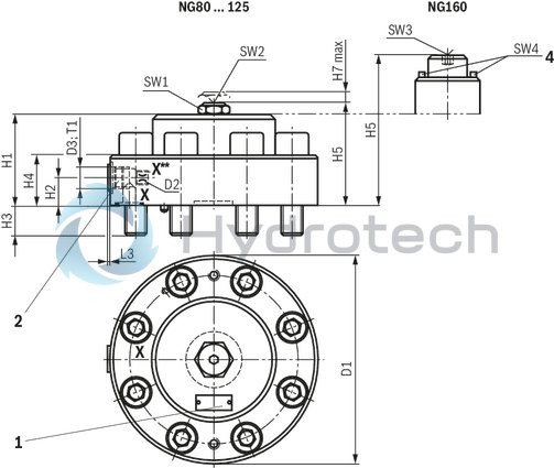 technical illustration-R900912728-Size 32, symbol H2, hydraulically actuated