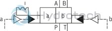 technical illustration-R901407515-Type of actuation: pneumatic-hydraulic For subplate mounting Porting pattern according to ISO&nbsp;4401 Subplates according to data sheets 45054 to 45060 (separate order) Spring centering, spring end position or hydraulic end position Optional auxiliary operating device Switching time adjustment, optional Preload valve in channel P of the main valve, optional Stroke setting at main spool, optional Stroke setting and/or end position control, optional Inductive position switch and proximity sensors (contactless)