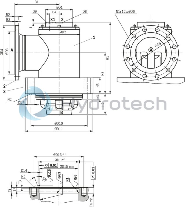 technical illustration-R901044401-Size 200, A &rarr; B, hydraulically actuated