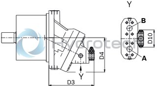 technical illustration-R902160744-Space-saving construction due to recessed mounting flange Easy to install, simply slide into the mechanical gearbox High power density Very high total efficiency High starting efficiency Optional with integrated pressure relief valve Optional with mounted addifitonal valve: counterbalance valve (BVD/BVE), flushing and boost-pressure valve Bent-axis design