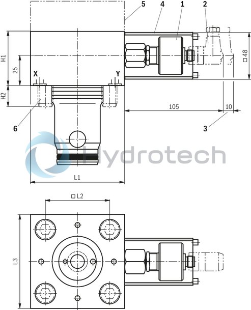 technical illustration-R901039150-Functional product design Modular set-up:&bull; Cartridge valve with various options&bull; Control cover in various variants for realization of selected functions&bull; Electric monitoring of the spool position Power and flow-optimized design:&bull; High flows&bull; Low pressure drops&bull; High switching velocities&bull; Low leakage oil flowsRobust design:&bull; High reliability&bull; Long life cycle Other features:&bull; Small installation size, low weight&bull; Easy to service