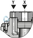 technical illustration-R900247925-Pilot operated check valve, with or without pre-decompression Flange connection Tank installation Cartridge valve without control open spool (check valve) Reduced switching noises due to damping measures Rotatable low-pressure connection (housing) Inductive position switch, optional Higher operating pressures, on request
