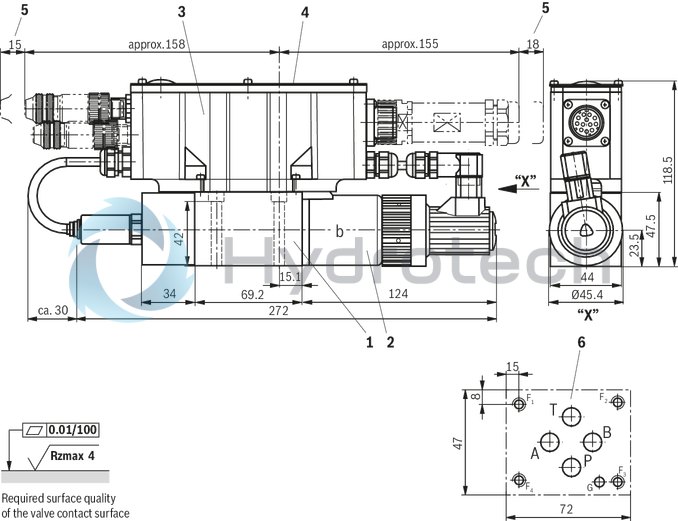 technical illustration-R901052465-3-way proportional directional valves with integrated digital control electronics IAC-P Completely adjusted unit consisting of position-controlled valve, pressure sensor and field bus connection Operation by means of proportional solenoids with central thread and detachable coil Valve control spool, position-controlled Integrated pressure sensor plate (optional) Porting pattern according to ISO&nbsp;4401 Analog interface for command and actual value Design for CAN bus with CANopen protocol DS 408 or Profibus-DP Quick commissioning via PC and commissioning software WIN-PED