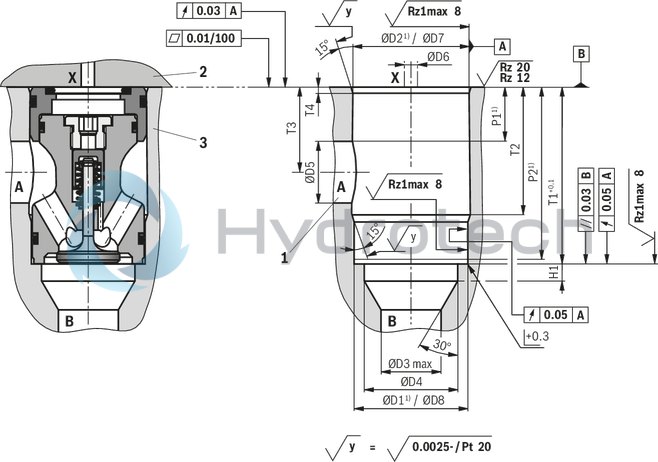 technical illustration-R901070943-Size 40, A &rarr; B, hydraulically actuated