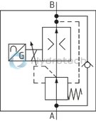 technical illustration-R901105144-Valve with pressure compensator for pressure-compensated controlling of a flow Proportional solenoid operation For subplate mounting: Porting pattern according to ISO 6263 With electrical position control for the metering orifice Axially movable position transducer coil, therefore an easy zero point calibration of the metering orifice is possible without having to interfere with the control electronics (electrical-hydraulic) Low manufacturing tolerance of the valve and electric amplifier and amplifier module Flow control in both directions through rectifier sandwich plate