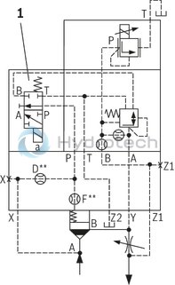 technical illustration-R901037547-Size 25, blockable proportional pressure reduction with 2x installation surface ISO4401