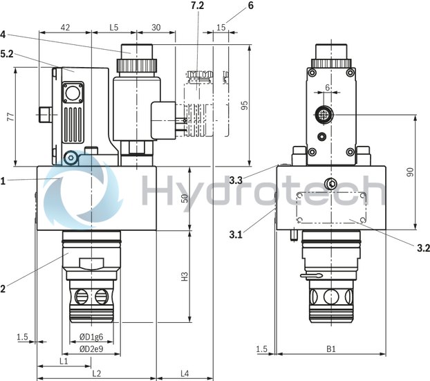 technical illustration-R901388132-Size 50, A → B, B → A, integrated electronics, 24 V DC