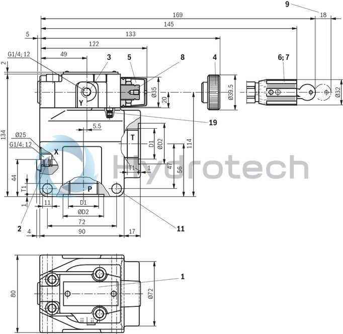 technical illustration-R900955012-Size 10, P → T, mechanical, 24 V DC