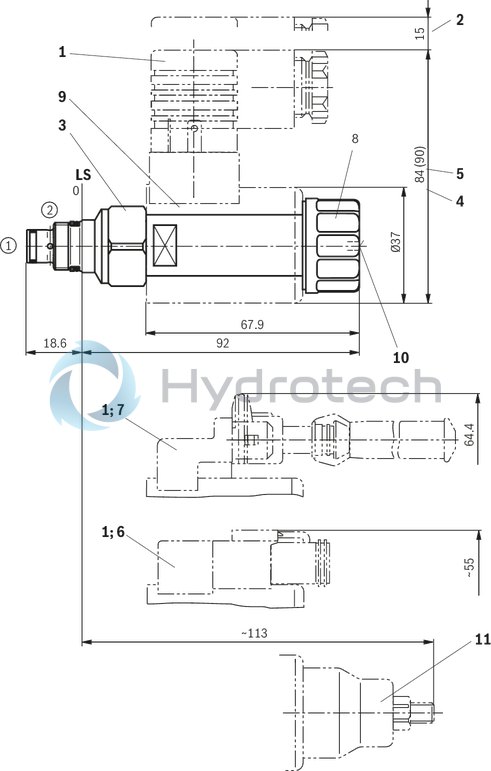 technical illustration-R901069975-Pilot control valve Mounting cavity&nbsp;R/T-8A Direct-controlled directional slide valve with solenoid actuation Flow possible in both directions Positive overlap prevents switching shocks Wet-pin DC solenoids Solenoid coil can be rotated With concealed manual override