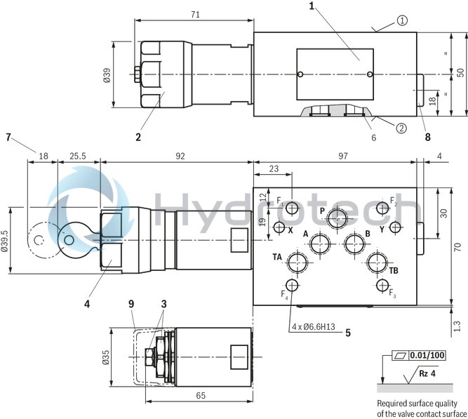 technical illustration-R901438983-Size 10, symbol P - T, with manual actuation