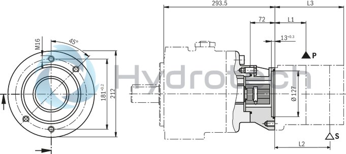 technical illustration-R900506809-Variable displacement pump, size 118 cm&sup3;, pressure 160 bar for industrial applications, open circuit