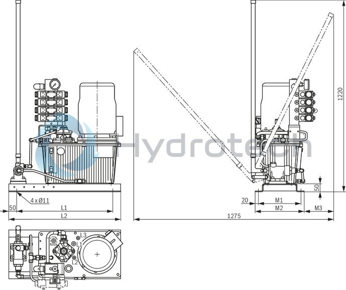 technical illustration-R919101941-Stable aluminum tank Modular design Compact power unit design Individual adaptation possible Versatile possible applications Additional options possible Clear, maintenance-friendly arrangement
