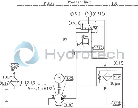 technical illustration-R919101941-Stable aluminum tank Modular design Compact power unit design Individual adaptation possible Versatile possible applications Additional options possible Clear, maintenance-friendly arrangement
