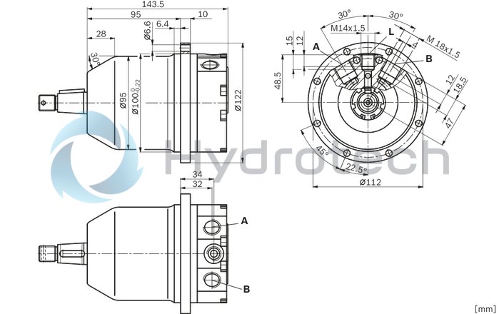 technical illustration-R902504985-Space-saving construction due to recessed mounting flange Approved for high speeds Long service life High power density Low operating noise Optional with integrated anti-cavitation valve, e.g. for fan drives Optional with speed sensor Swashplate design