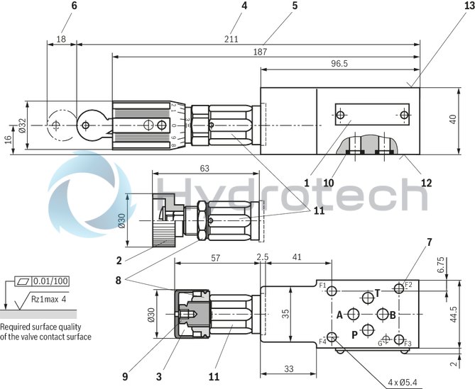 technical illustration-R900409898-Size 6, symbol P - T, with manual actuation