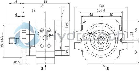 technical illustration-R900961556-Internal gear pump, size 11, pressure 350 bar for industrial applications, open circuit