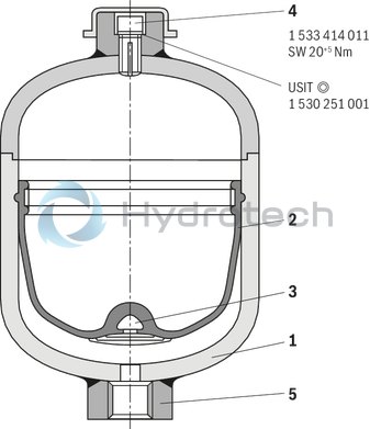 technical illustration-0531610632-Hydraulic accumulator as per Pressure Equipment Directive 97/23/EC Diaphragm material for different applications