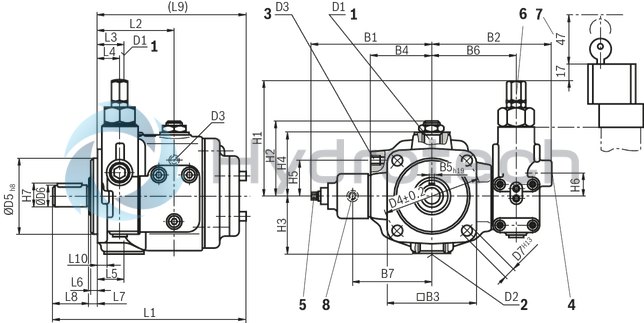 technical illustration-R900506809-Variable displacement pump, size 118 cm&sup3;, pressure 160 bar for industrial applications, open circuit