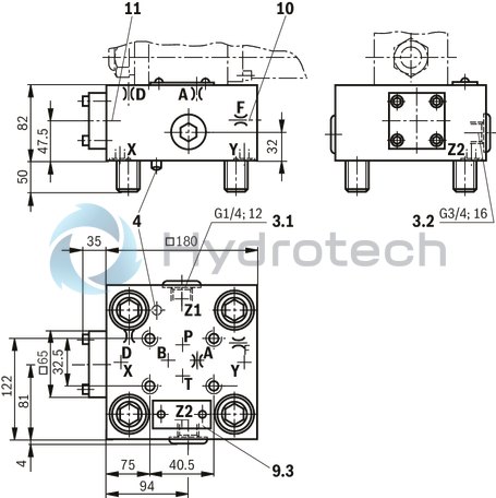 technical illustration-R901086754-Size 16, mechanical, blockable pressure reduction with installation surface ISO4401