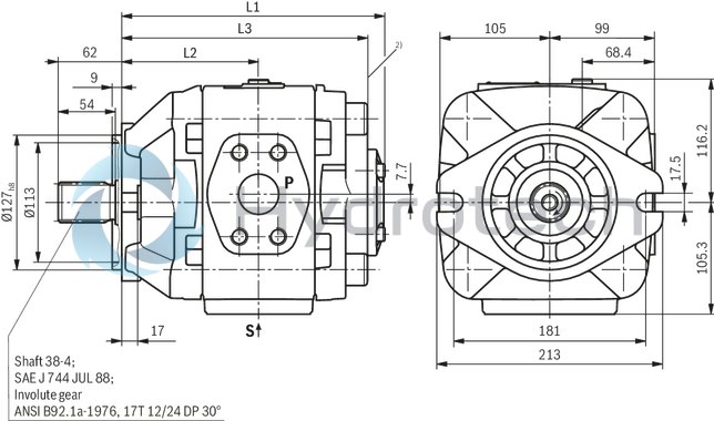 technical illustration-R901147112-Internal gear pump, size 32, pressure 350 bar for industrial applications, open circuit