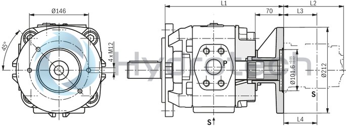 technical illustration-R901147112-Internal gear pump, size 32, pressure 350 bar for industrial applications, open circuit