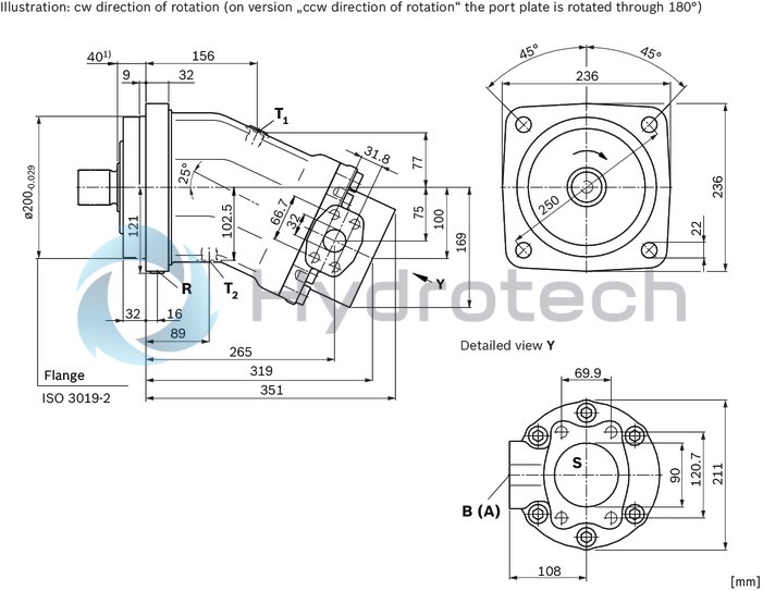 technical illustration-R902200402-Robust pump with long service life Very high total efficiency High power density Large variety of available nominal sizes allows exact adjustment to the application Optional with long-life bearings for the nominal sizes 250 to 1000 Bent-axis design