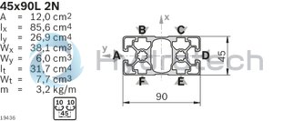 technical illustration-3842538299-Strut profile 45x90L 2N, 12xL=6070mm