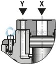 technical illustration-R900247925-Pilot operated check valve, with or without pre-decompression Flange connection Tank installation Cartridge valve without control open spool (check valve) Reduced switching noises due to damping measures Rotatable low-pressure connection (housing) Inductive position switch, optional Higher operating pressures, on request