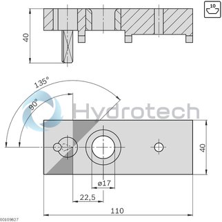 technical illustration-DRILLING BORING-Drilling jig groove 10 for miter cut profiles