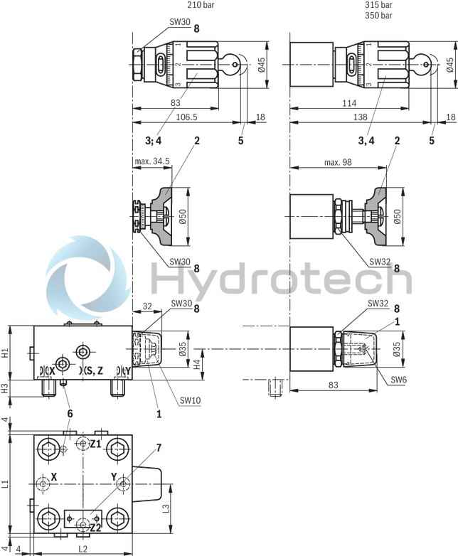 technical illustration-R901231597-Size 25, manual pressure adjustment for sequencing pressure