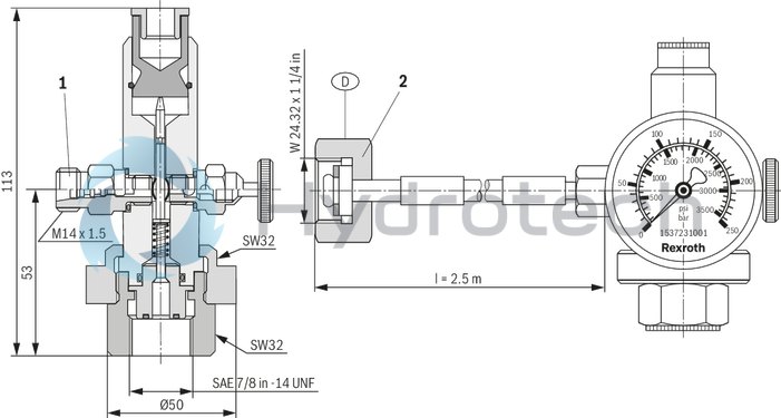 technical illustration-R901435305-Bladder-type accumulator size 20 liters, 330 bar for industrial applications at standard temperatures