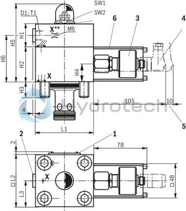 technical illustration-R900759206-Functional product design Modular set-up:&bull; Cartridge valve with various options&bull; Control cover in various variants for realization of selected functions&bull; Electric monitoring of the spool position Power and flow-optimized design:&bull; High flows&bull; Low pressure drops&bull; High switching velocities&bull; Low leakage oil flowsRobust design:&bull; High reliability&bull; Long life cycle Other features:&bull; Small installation size, low weight&bull; Easy to service