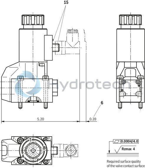technical illustration-R900212093-2/2-, 3/2- or 4/2-way version Porting pattern according to DIN 24340 form A Porting pattern according to ISO&nbsp;4401-03-02-0-05 Air-gap DC solenoids with detachable coil Solenoid coil is rotatable by 90° The coil can be changed without having to open the pressure-tight chamber Electrical connection as individual connection Optional auxiliary operating device Inductive position switch and proximity sensors (contactless)
