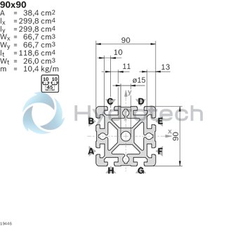 technical illustration-90X90,STRUT-Strut profile 90x90, 6xL=6070mm
