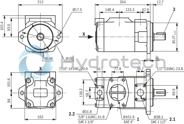 technical illustration-R901490342-Fixed displacement, size 122 cm³, pressure 175 bar, clockwise rotation, 600-1800 rpm, mounting flange SAE-C