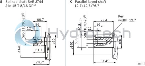 technical illustration-R902160046-Large variety of available nominal sizes allows exact adjustment to the application High power density Very high total efficiency High starting efficiency Working ports SAE flange or thread Optional with integrated pressure relief valve Optional with mounted addifitonal valve: counterbalance valve (BVD/BVE), flushing and boost-pressure valve Bent-axis design