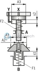 technical illustration-R900247925-Pilot operated check valve, with or without pre-decompression Flange connection Tank installation Cartridge valve without control open spool (check valve) Reduced switching noises due to damping measures Rotatable low-pressure connection (housing) Inductive position switch, optional Higher operating pressures, on request