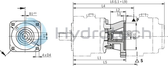 technical illustration-R900506809-Variable displacement pump, size 118 cm&sup3;, pressure 160 bar for industrial applications, open circuit