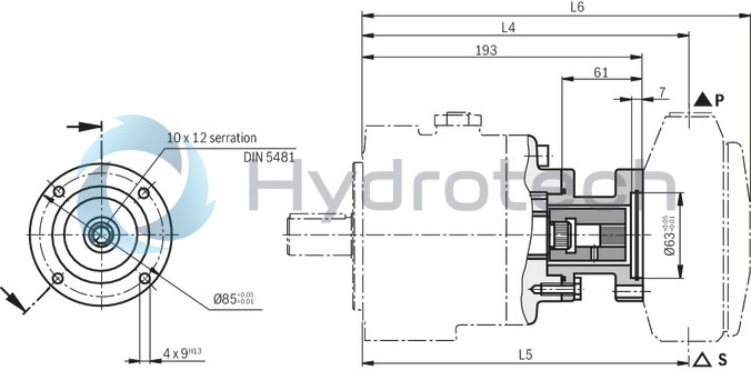technical illustration-R900506809-Variable displacement pump, size 118 cm&sup3;, pressure 160 bar for industrial applications, open circuit