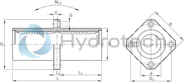 technical illustration-R074252000-Flange LB, central flanged, 20, with two seals