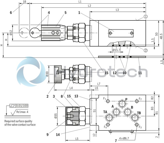 technical illustration-R900431828-Size 10, symbol A - TA and B - TB, with manual actuation