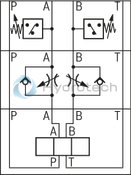 technical illustration-R900731949-Base element for ready-for-connection controls in vertical stacking design Compact hydraulic controls Common pump and tank line Separate actuator ports of the stations Measuring ports in the actuator lines Mounting of NG6 sandwich plates and valves Pressure relief valve type DBD in pressure line P Connection possibility of a pressure gauge in pressure line P
