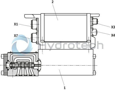 technical illustration-R901259464-Direct operated high-response valves with control spool and sleeve in servo quality Operated on one side, 4/4 fail-safe position in switched-off condition Integrated digital axis control functionality (IAC-R) for:<br>
- Position control with underlying velocity control<br>
- DSC functionality Analog and digital interfaces for command and actual values<br>
- 4 x analog sensors (+/-10 V or 4 ... 20 mA) or<br>
- 1 x length measurement system (1 Vpp or SSI) and 2 analog sensors Command value presetting/actual value response analog (current or voltage) via field bus Analog/digital inputs/outputs, configurable Fieldbus connection<br>
- CAN bus with CANopen protocol DS408<br>
- Profibus-DP Vo/V1 Quick start-up via PC and commissioning software
