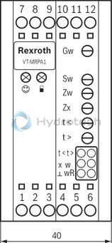 technical illustration-R901094751-Differential input for voltage Ramp generator with separately adjustable ramp times "up/down" Adjustable zero point and sensitivity Adjustable step level Cable break detection for actual value cable Reverse polarity protection for the operating voltage LED displays for ready for operation and enable