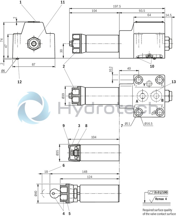 technical illustration-R900902914-For subplate mounting Porting pattern according to DIN&nbsp;24340 Form D and ISO&nbsp; 5781-06-07-0-00 4 optional adjustment types:&bull; Rotary knob&bull; Threaded pin with hexagon and protective cap&bull; Lockable rotary knob with scale&bull; Rotary knob with scale 4&nbsp;pressure ratings With pressure gauge connection Check valve, optional