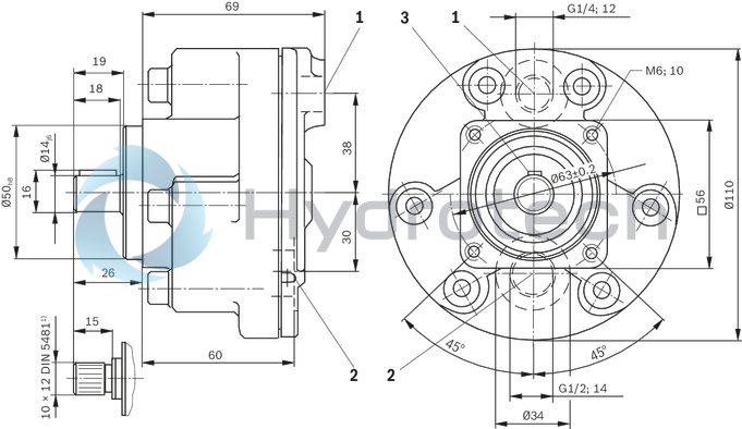 technical illustration-R900490630-Radial piston pump, size 1.0 ccm, pressure 450 bar for industrial applications, open circuit
