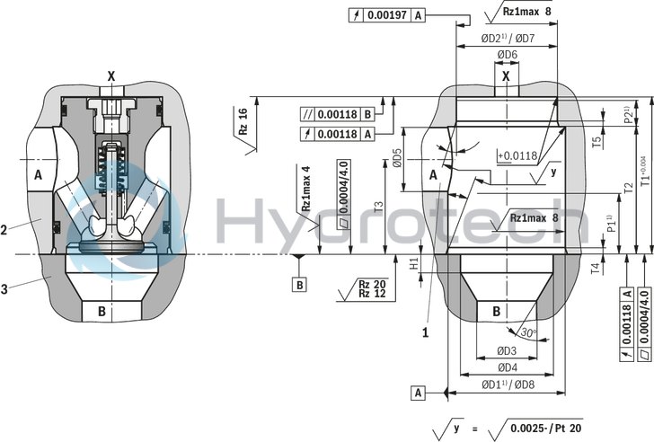 technical illustration-R901070943-Size 40, A &rarr; B, hydraulically actuated