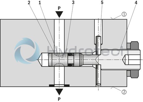 technical illustration-R901268164-Sandwich plate valve Porting pattern according to ISO&nbsp;4401-03-02-0-05 (with locating hole) For flow limitation Adjustment type: Spindle with hexagon socket