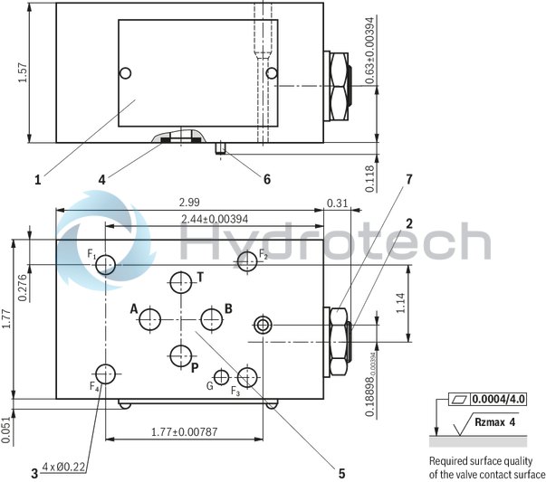 technical illustration-R901268164-Sandwich plate valve Porting pattern according to ISO&nbsp;4401-03-02-0-05 (with locating hole) For flow limitation Adjustment type: Spindle with hexagon socket